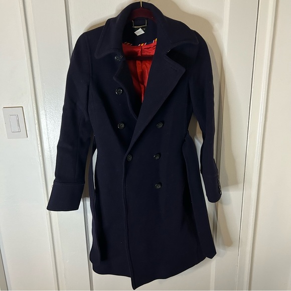 J. Crew Navy Blue Belted Double Breasted Peacoat - Picture 3 of 9